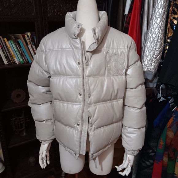 Christian audigier leather down jacket